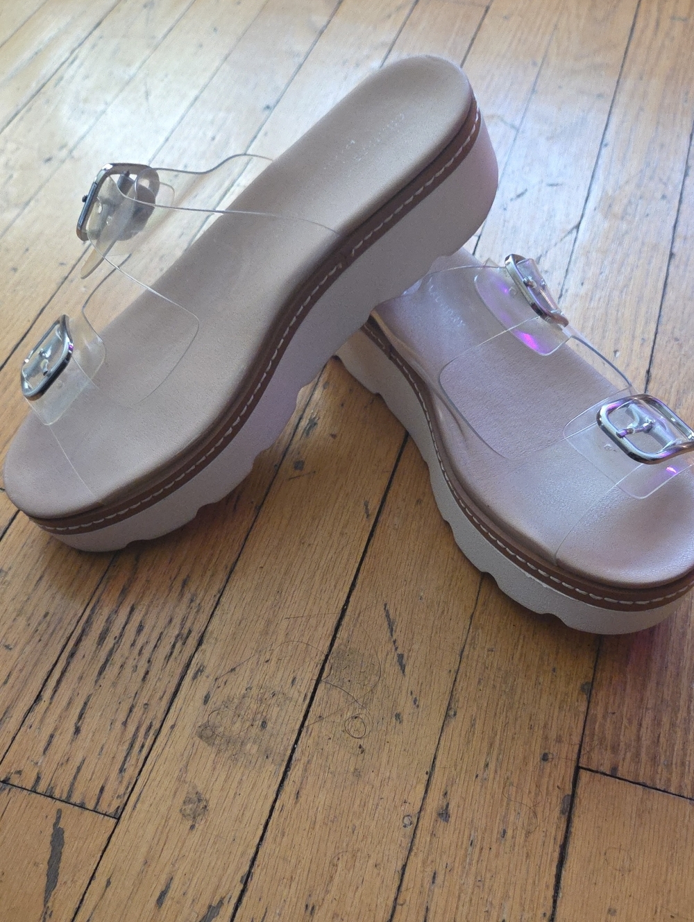 Chinese Laundry Clear Strap Platform Sandals - Beige